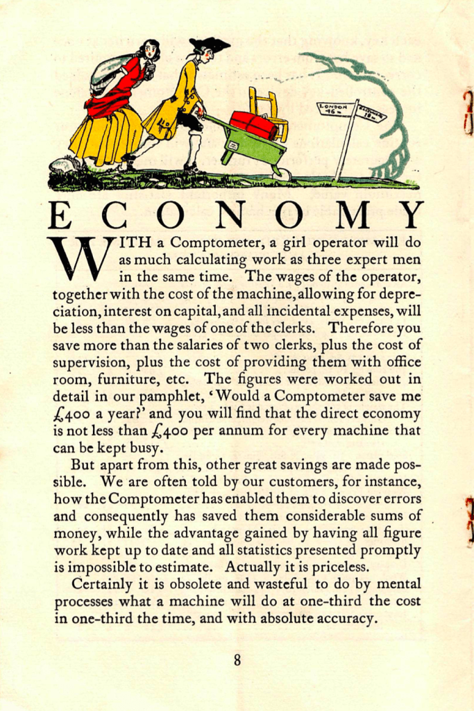 Extract from an advertising leaflet for Comptometers, 1920s.