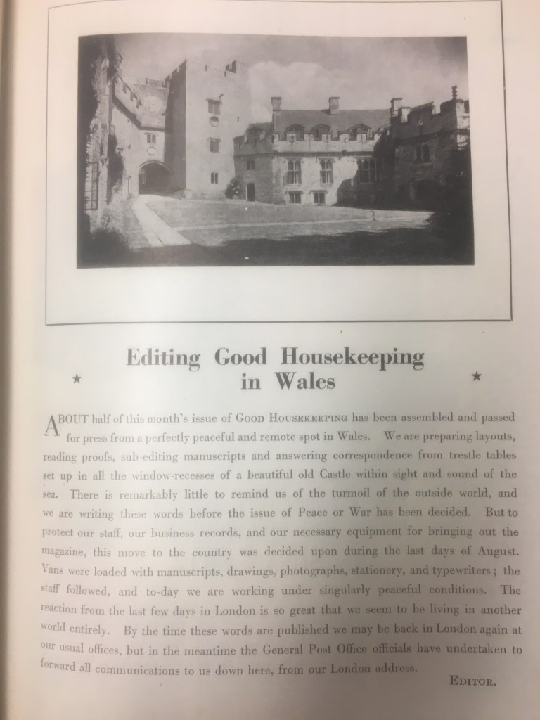 A letter from Alice Head explaining the move of the Good Housekeeping team to St. Donat's in Wales in 1939.