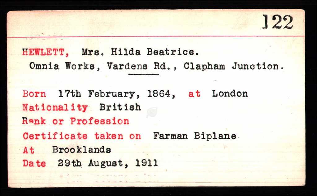 Hilda Hewlett's aviation licence