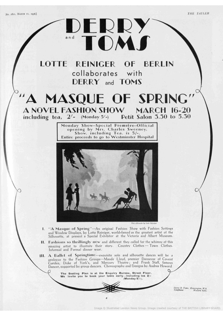 1936 advertisement showing work by Lotte Reiniger
