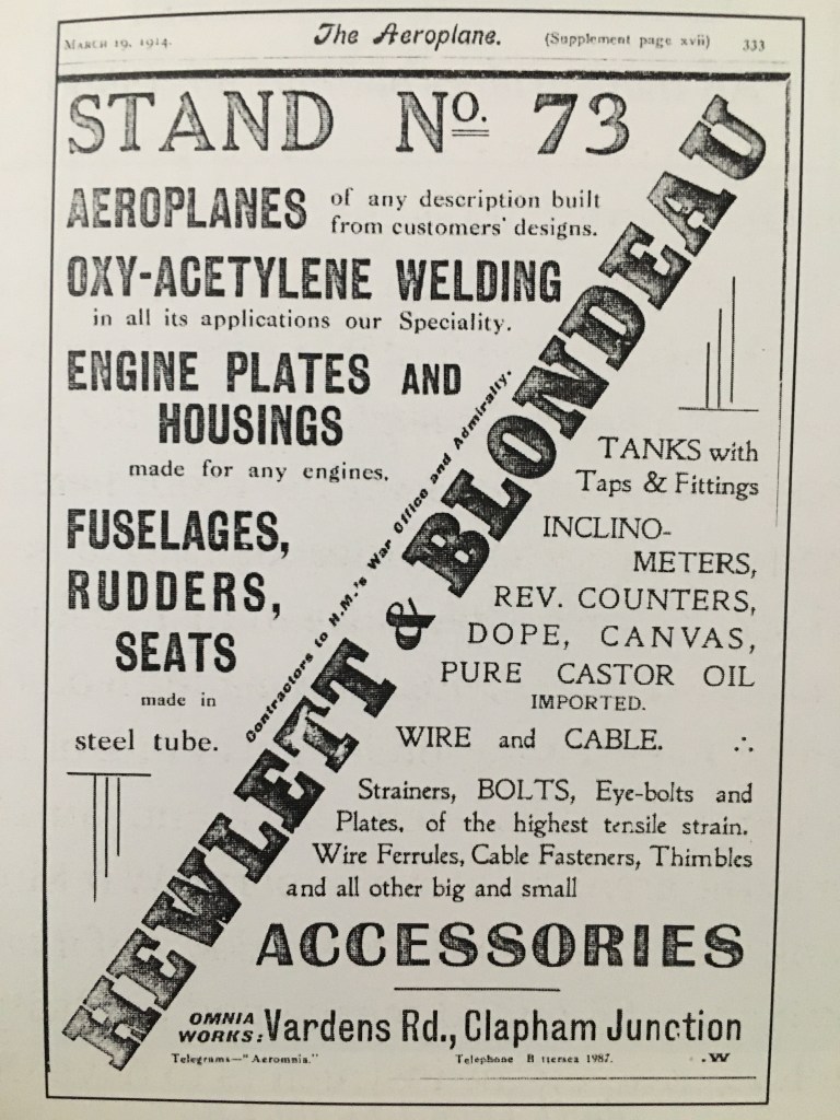 Advertisement for Hewlett & Blondeau in 1914