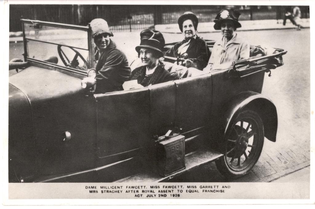 Agnes Garrett and Millicent Fawcett in 1928 after the Royal Assent to the Equal Franchise Act. 