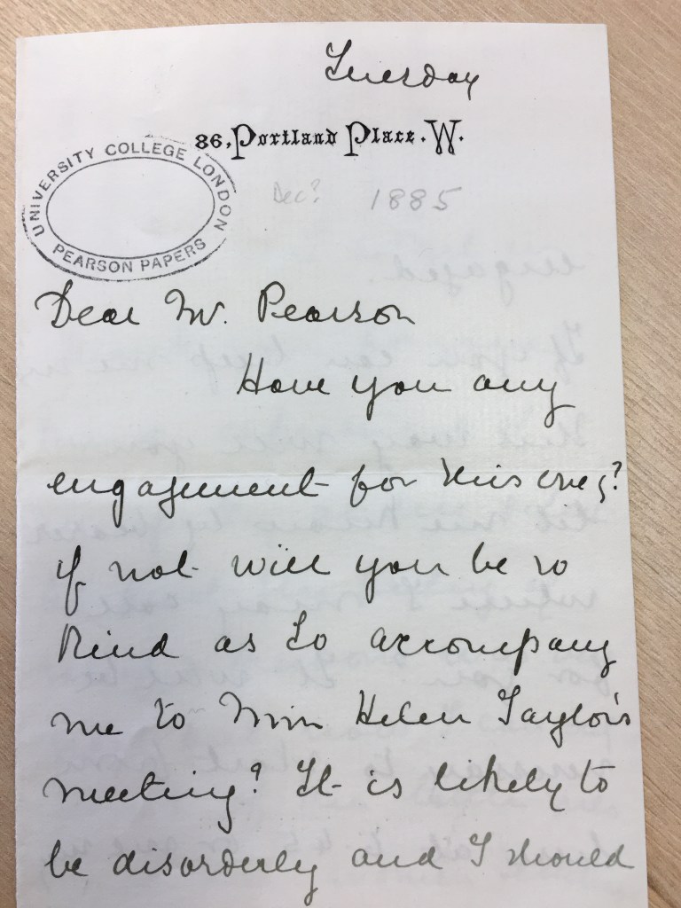Letter from Henrietta Muller to Karl Pearson